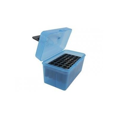Caja portamunición azul con asa cal.264W a 458 WinMag  (50 cart.) MTM