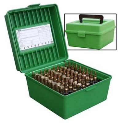 Caja portamunición verde con asa cal. 17 a 375HH (100 cart) MTM
