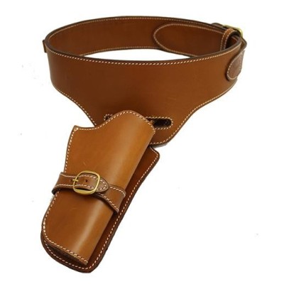 Cinturon con canana cuero marron revólver