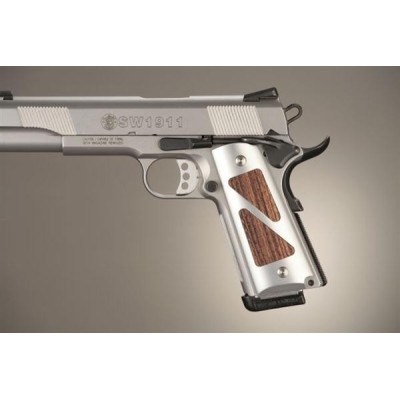 Cacha aluminio plata-madera oscura pistola 1911 HOGUE